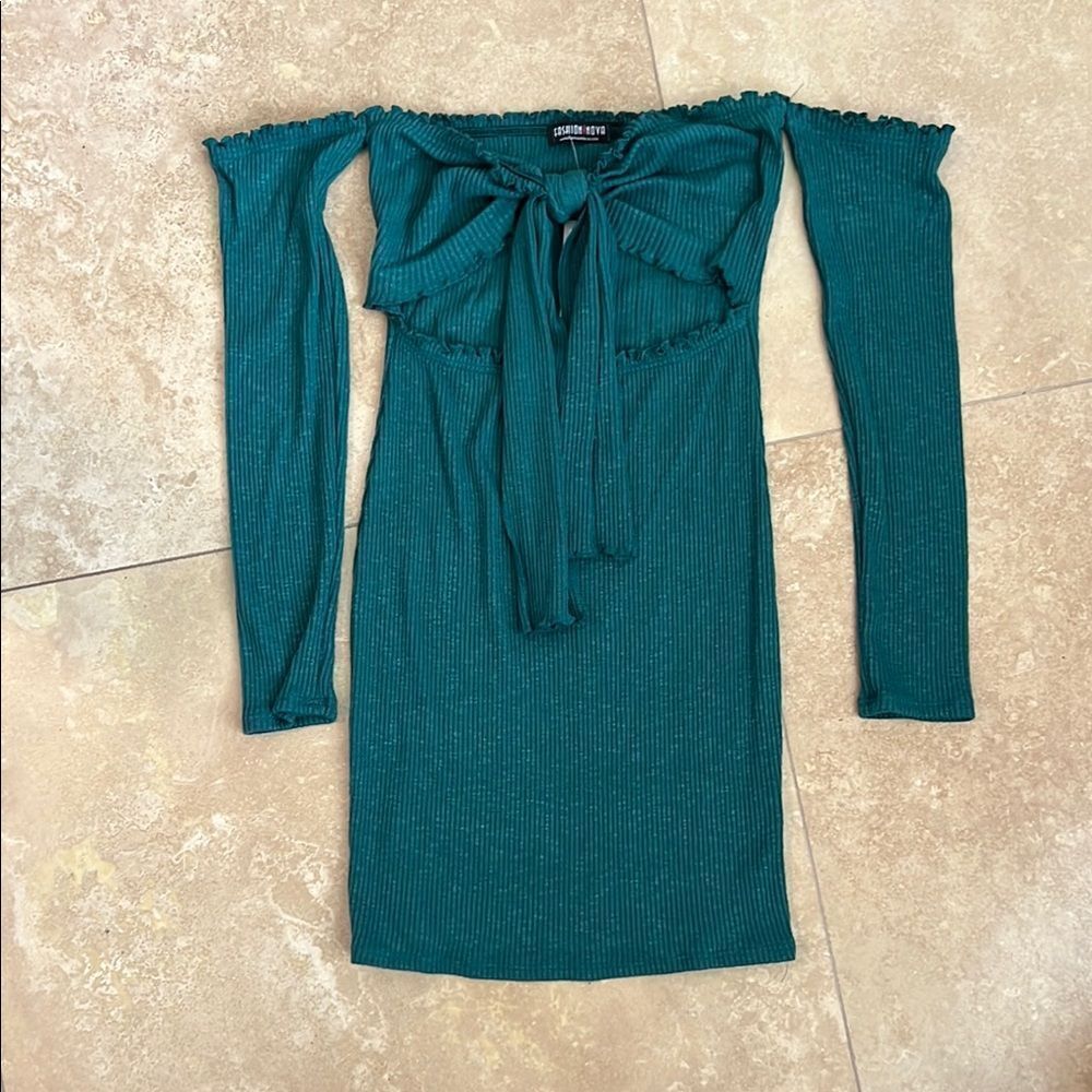 Fashionnova Teal Off-Shoulder Dress